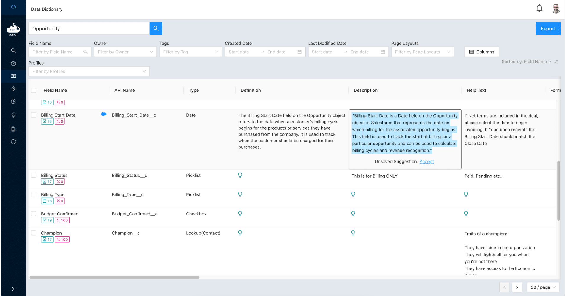 Sonar Salesforce Data Dictionary Autodoc